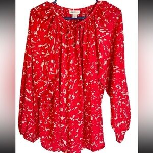 Coral & White Long Sleeve Blouse Size XL Jaclyn Smith Mint Condition